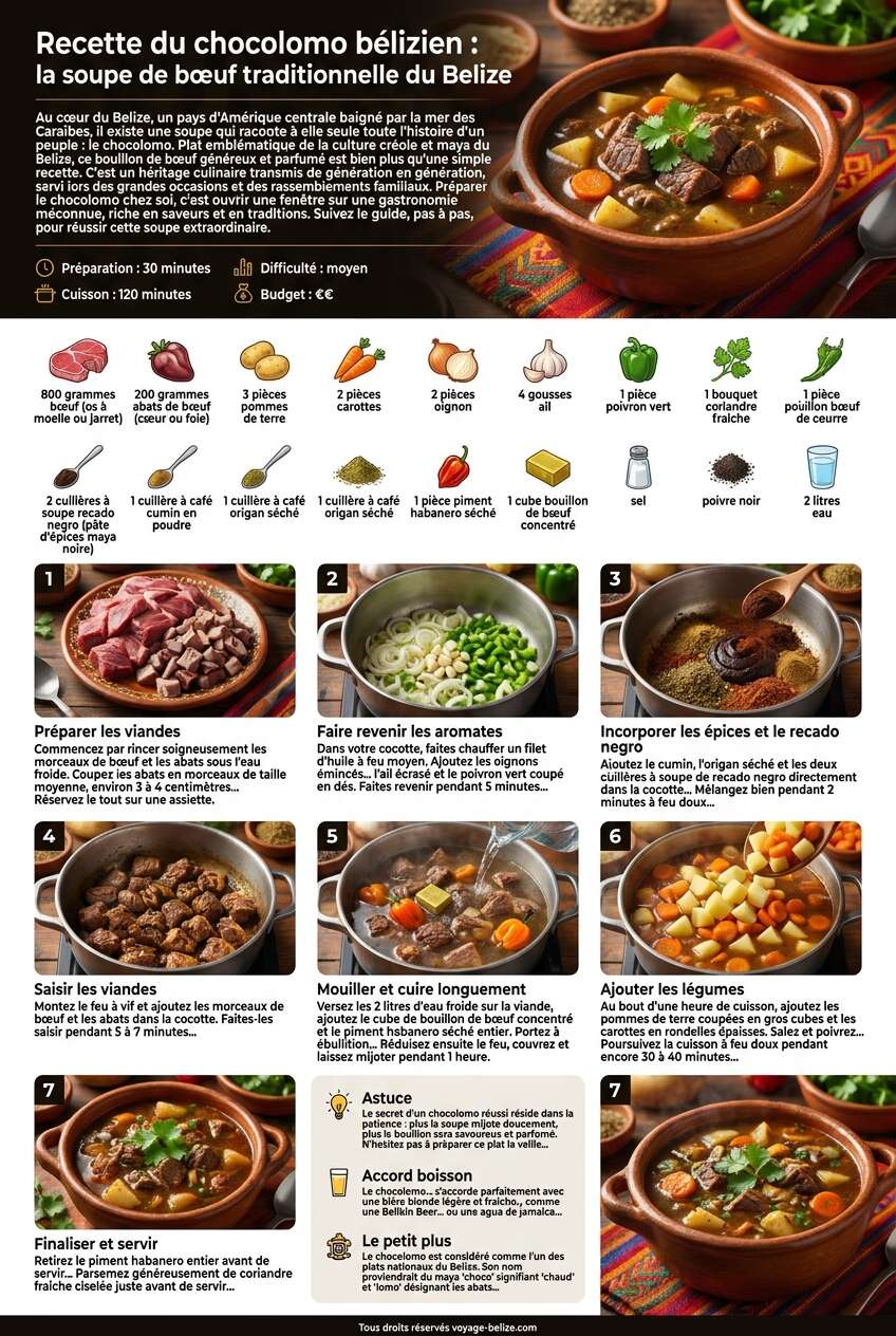 Fiche recette Recette du chocolomo b&eacute;lizien : la soupe de b&oelig;uf traditionnelle du Belize
