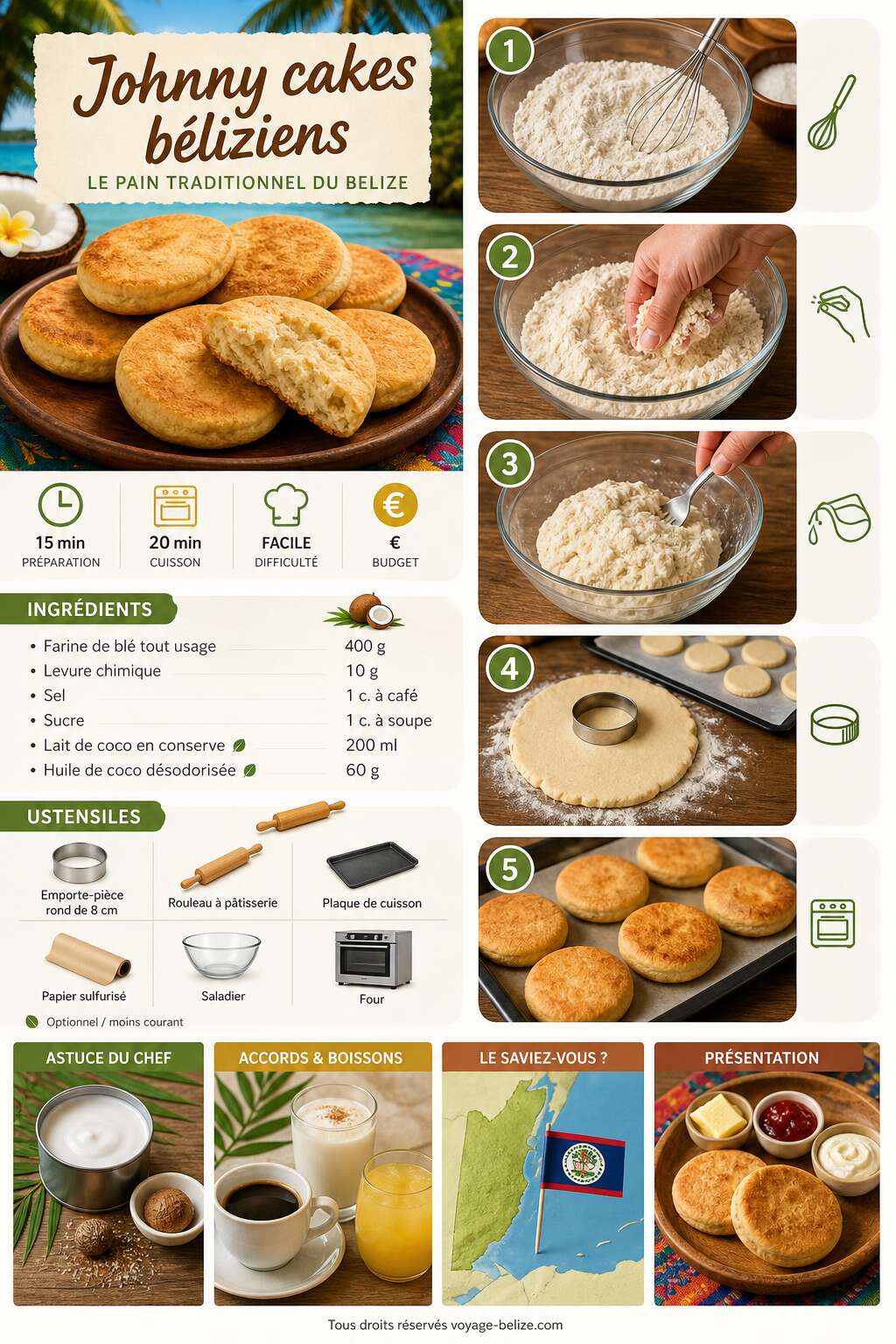 Fiche recette Recette des Johnny cakes b&eacute;liziens : le pain traditionnel du Belize
