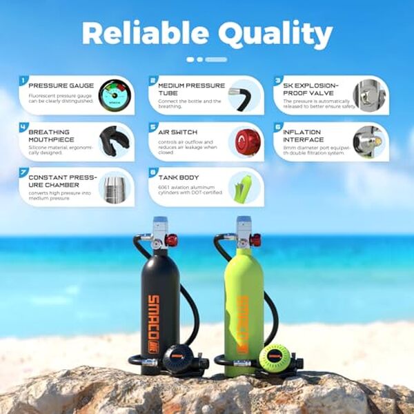 Découvrez notre test détaillé du kit bouteille de plongée SMACO 1L : performances, avantages et limitations de cette mini bouteille scuba pour l'exploration en eaux peu profondes. 