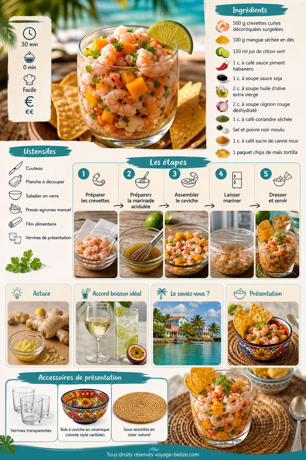 Fiche recette Recette de ceviche de crevettes &agrave; la mangue b&eacute;lizienne