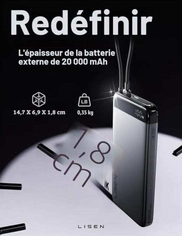 Découvrez notre test complet du power bank Lisen Slim CCC : batterie 20 000 mAh efficace, autonomie prolongée et performances fiables pour vos appareils mobiles.