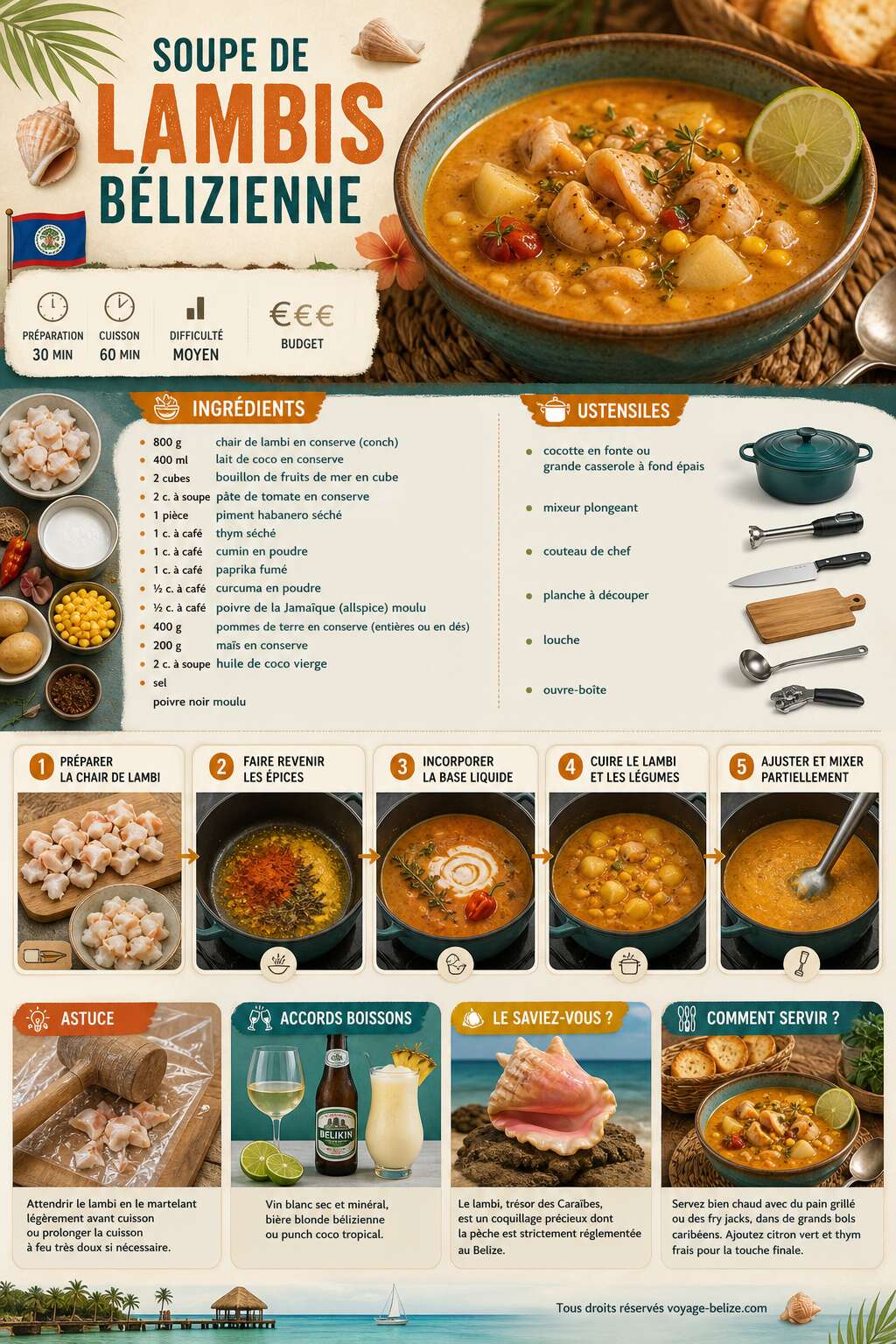 Fiche recette Recette de soupe de lambis bélizienne Fiche recette Recette de soupe de lambis bélizienne