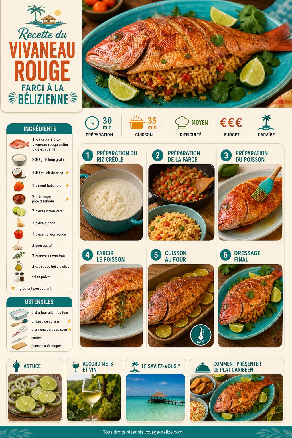 Fiche recette Recette du vivaneau rouge farci &agrave; la b&eacute;lizienne