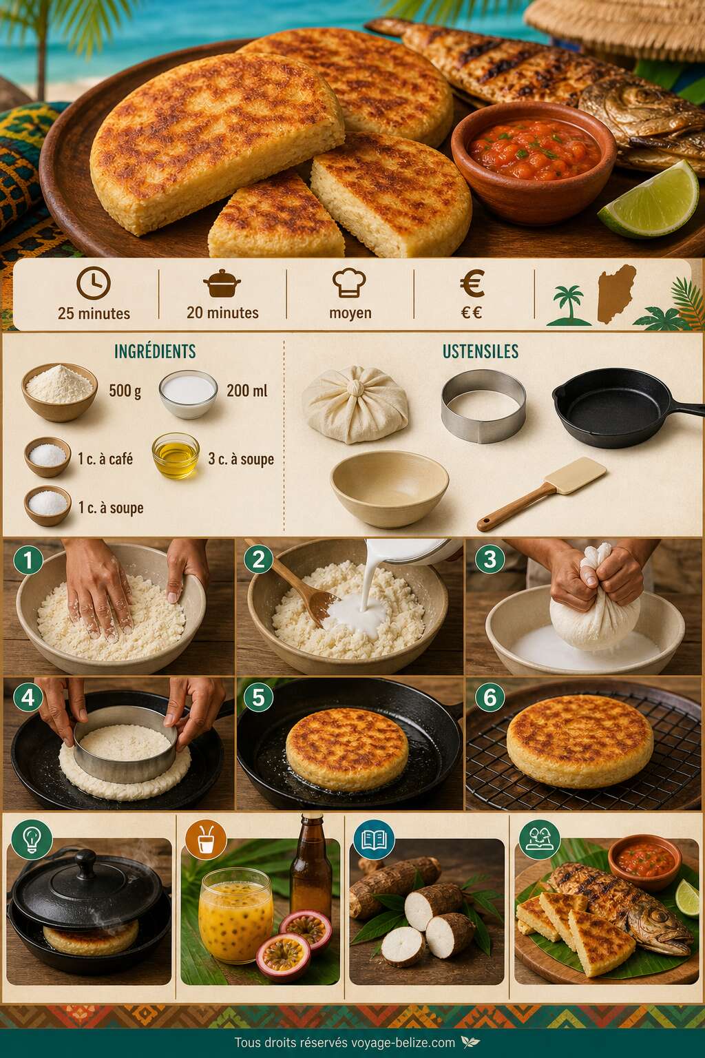 Fiche recette Recette du pain de manioc b&eacute;lizien (bammie)