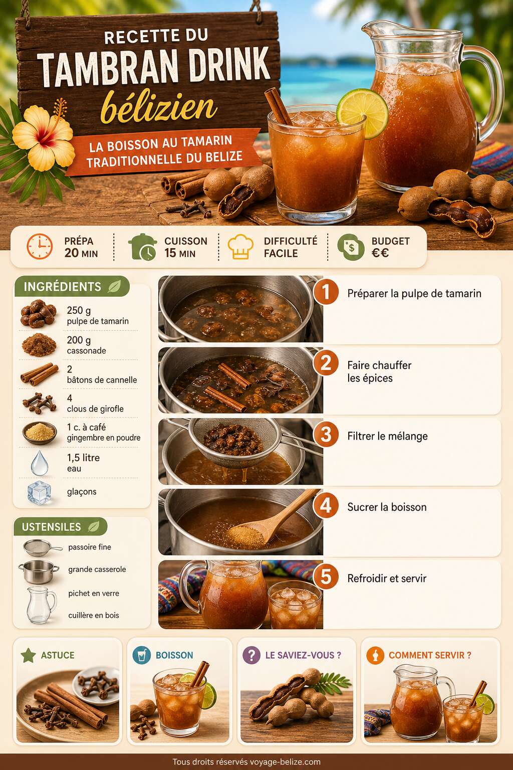 Fiche recette Recette du tambran drink b&eacute;lizien : la boisson au tamarin traditionnelle du Belize